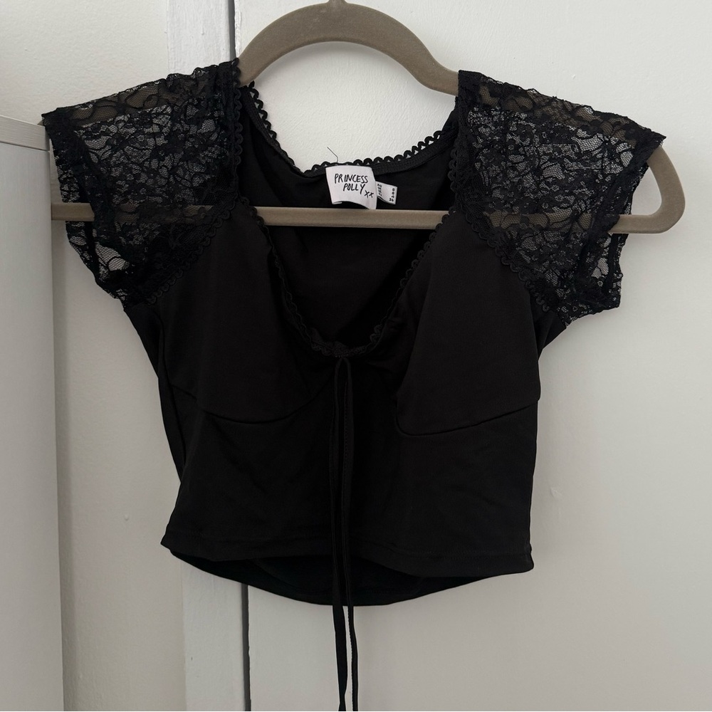 Princess Polly Black & Lace Crop Top Size 4.